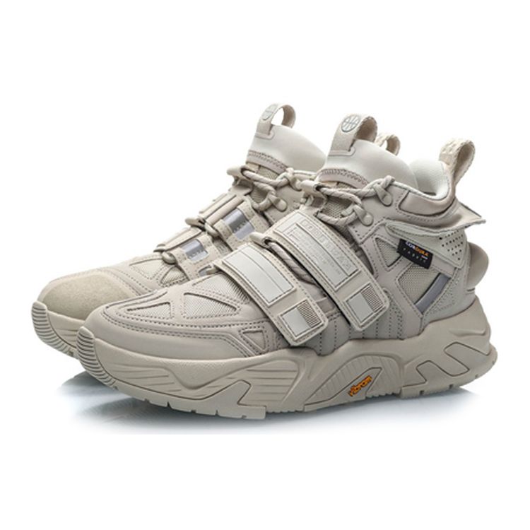 Li Ning New York Fashion Week Travel Comfortable Sports Non-Slip Wear-Resistant High-Top Retro Basketball Shoes Men Sneaker Oyster-Gray AGBP083-9