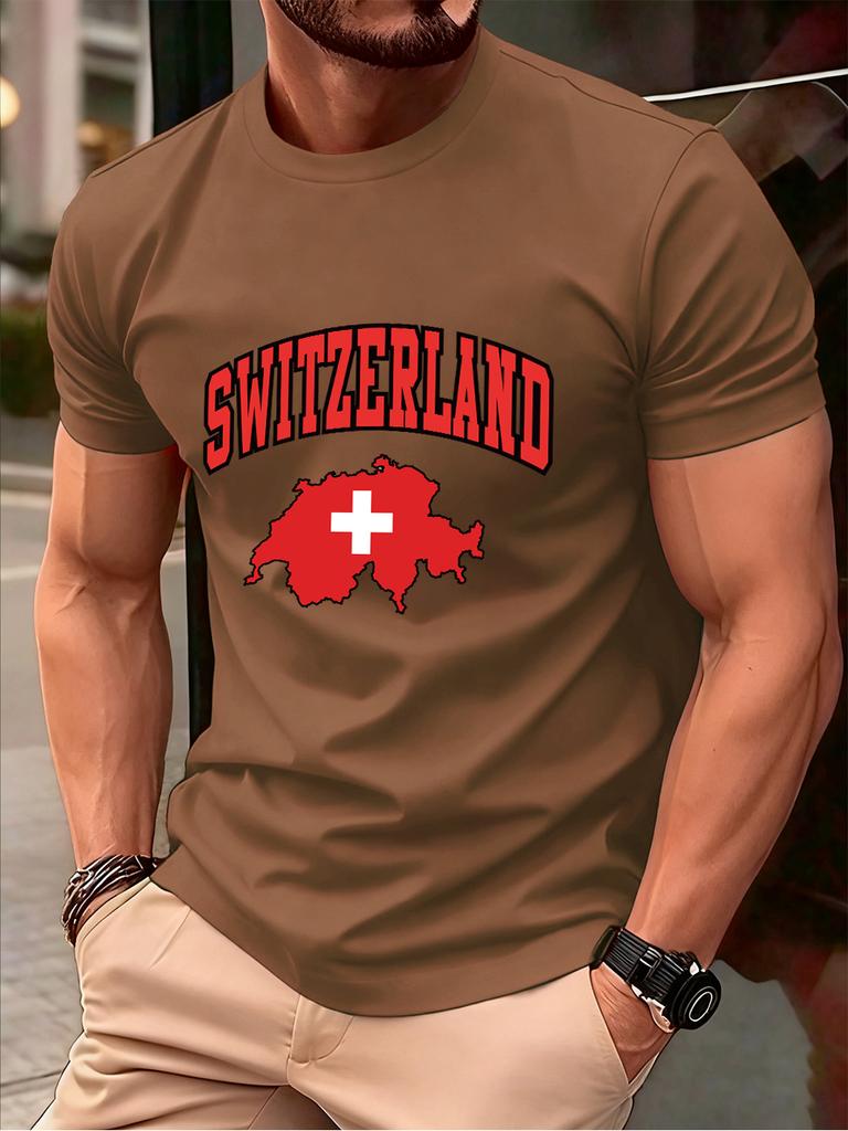 Switzerland Swiss Flag Prints Cotton TShirts Mens Summer Soft Oversized T Shirt ONeck Short Sleeve Tops Basic Male Clothes
