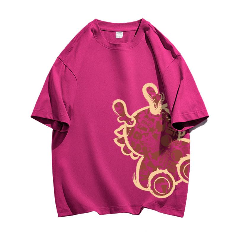 

Year of The Dragon Year of The Year of The Year of The Long, Short-sleeved T-shirt for Women s Summer Half-sleeved Pure Cotton Loose Red Top XXXL