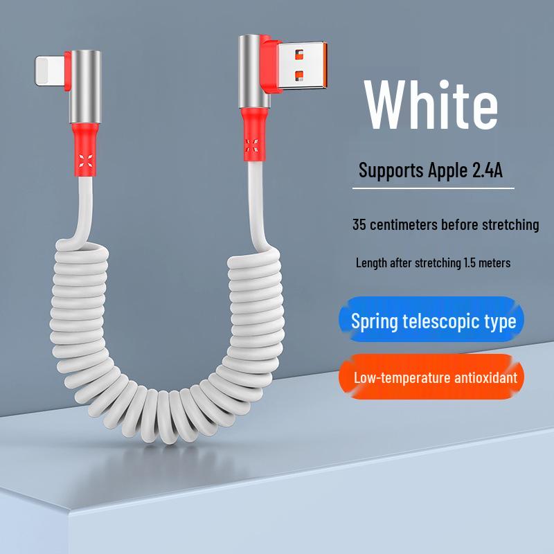 Câble USB Rétractable à Ressort Double Coude 6A Charge Rapide pour Téléphones & Voitures