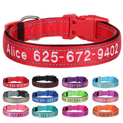 Maßgefertigtes Nylon Besticktes Hundehalsband Personalisiertes Haustier ID Namenshalsband Reflektierende Halskette für Kleine Mittelgroße Große Hunde Zubehör
