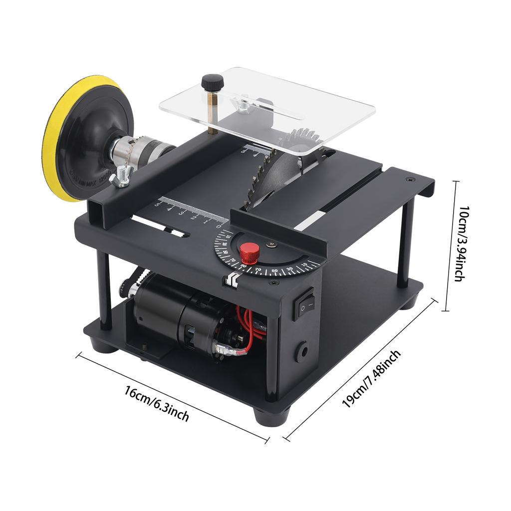 200W Mini Table Saw for Wood Craft, 10000RPM with Angle Guide & Polishing Disc, DIY Model Making & Precision Cutting Tool