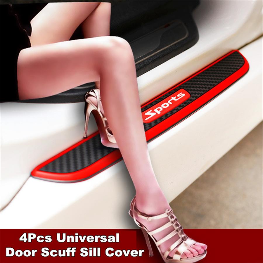 Black Rubber Carbon Car Door Scuff Sill Cover Plate Panel Step Protector Sticker
