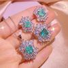 Jewelry Set European and N Square Stud Earrings with Flower Zircon Ring Set for Women