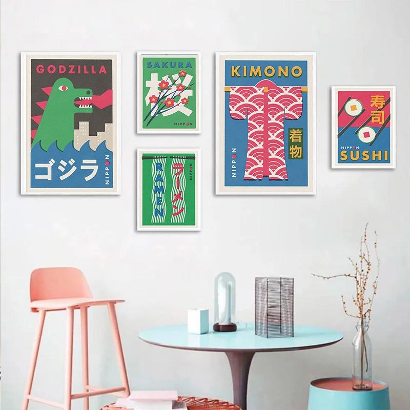 Japanische Kunst Ramen Sake Sumo Bonsai Streichholzschachtel Etikett Poster Leinwandmalerei Abstraktes Wandbild für Wohnzimmer Heimdekoration
