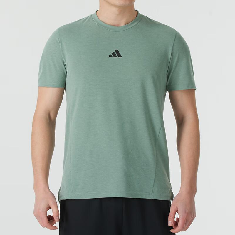 Adidas Logo Comfortable Breathable Running Training Short Sleeve T-Shirt Men Tops Green JI5768