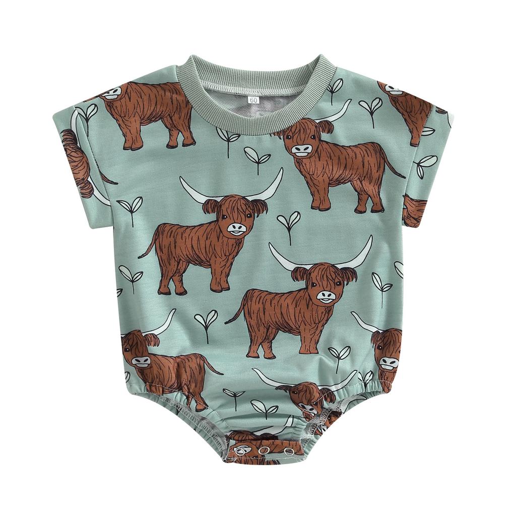 Dětské oblečení pro chlapce v západním stylu, kombinéza bez rukávů s kulatým výstřihem a potiskem kravského potisku