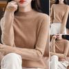 סוודר נשים סוודר שרוול ארוך אמצע צווארון סוודר רך נמתח צבע אחיד סרוג למעלה שכבה תחתונה ללבוש יומיומי