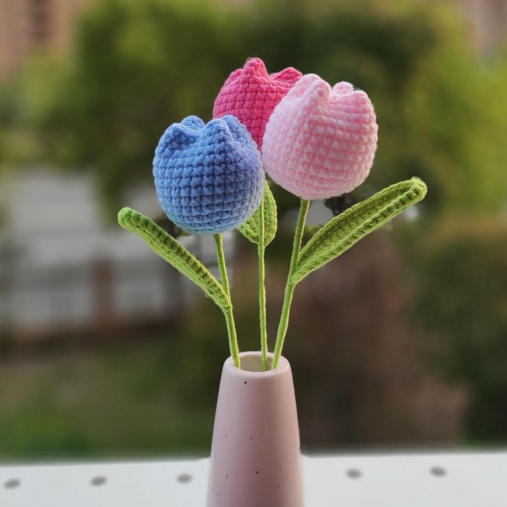 Szydełkowany Kwiat Tulipana Sztuczny Kwiat Dziergany Tulipan Prezent na Dzień Matki dla Dziewczyny Ślub Walentynki Rocznica Dekoracja Domu