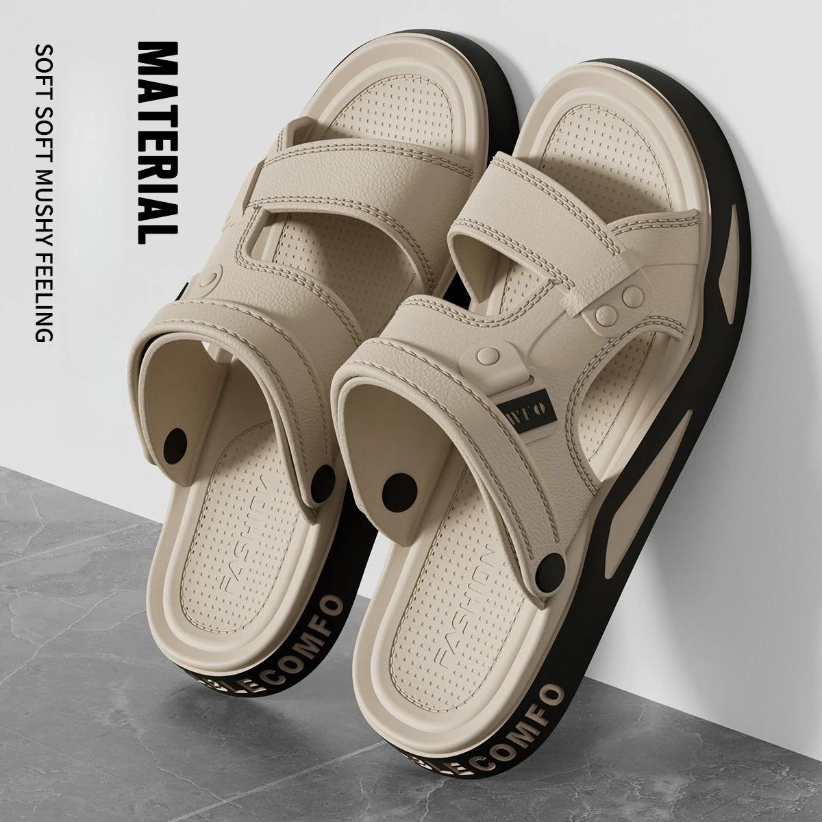 

2025 Summer Men s Sandals Leisure Beach Shoes Male Holiday Slippers Retro Comfortable Casual Sandals Leather Men Slippers 44-45