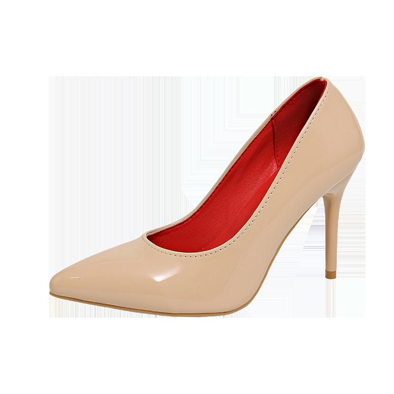 Summer new pointed thin heel temperament high heel light mouth patent leather single shoes nude versatile high heels