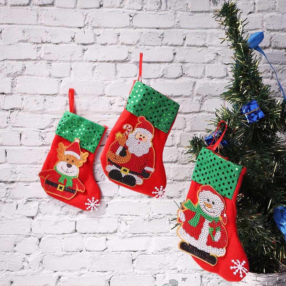 3pcs Christmas Stockings Socks DIY Diamond Painting Christmas Hanging Ornament Xmas Tree Decoration For Christmas