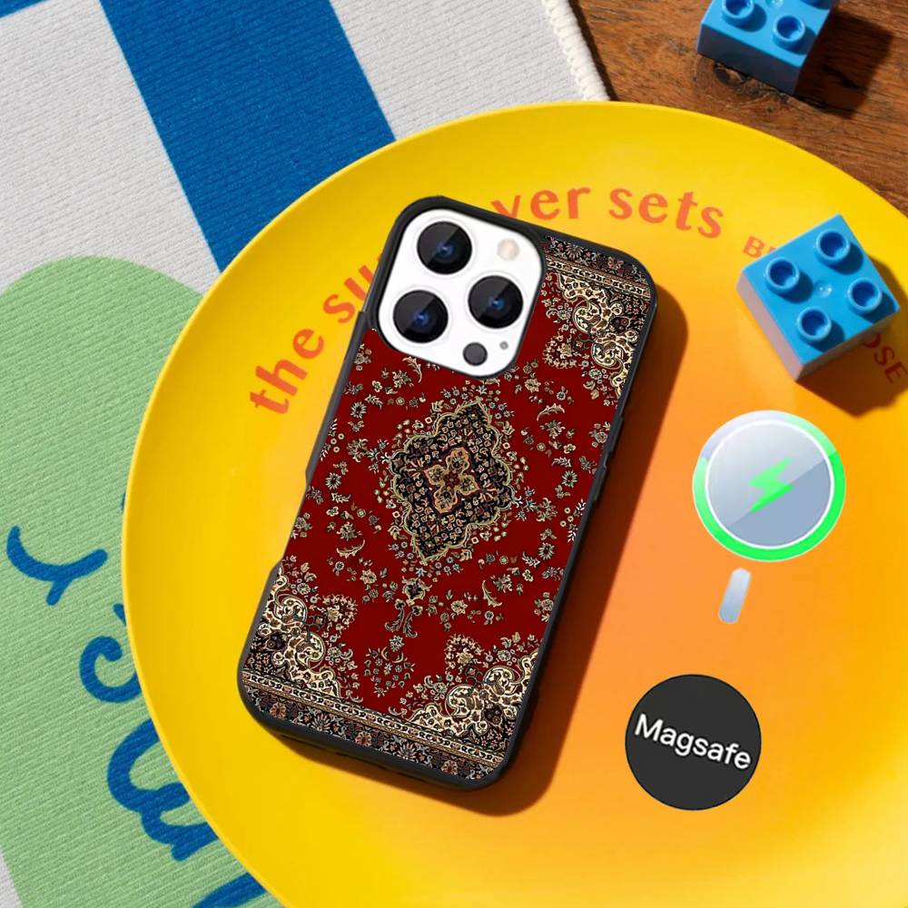 Hot Persian Carpet Floral Pattern Phone Case For iPhone 17,16,15,14,13,12,11Pro,Max,Plus,Mini Magnetic Magsafe Wireless Charging