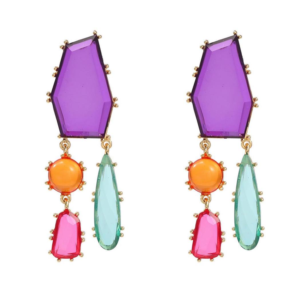 Bohemian Geometric Colored Diamond Earrings - European & American Style for Women