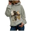 Women Hood  Cat Printing Long Sleeves Pullover Blouses Sweatshirt Tops