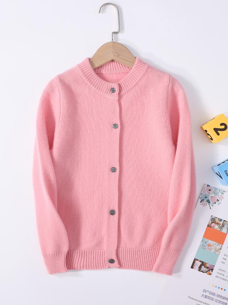 Kids' Pure Wool Round Neck Cardigan - Autumn & Winter Thick Sweater for Boys & Girls