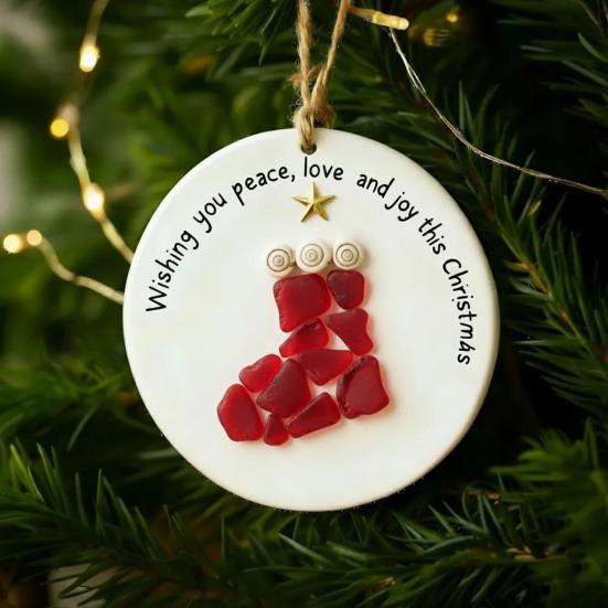 Sea Glass Christmas Ornament Handcrafted Sea Glass Santa/Candy Cane/Tree/Gingerbread Hanging Decor Acrylic Coastal Ornament for Xmas Tree Decor