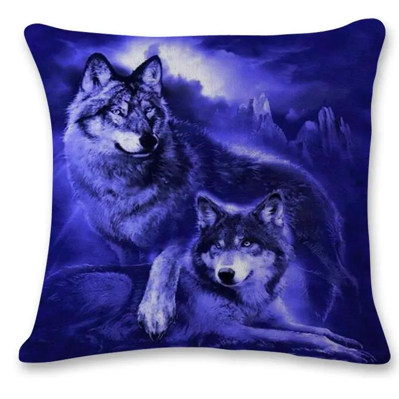 Wild Wolf Print Pillow Cover Forest  Snowy Mountain Scene Polyester Cushion Case Wildlife Themed Home Decor for Sofa  Bedroo