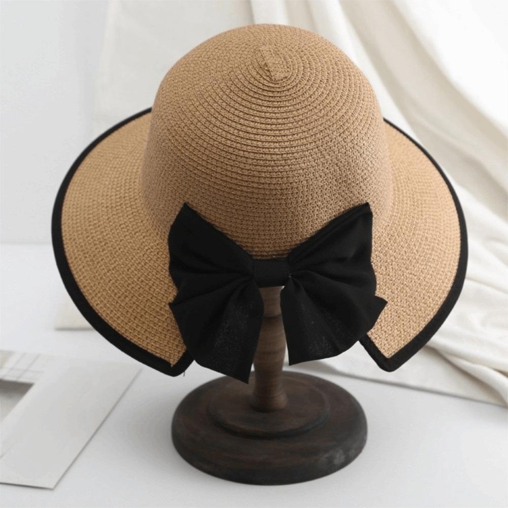 Wide Brim Straw Weave Sun Hat Large Bow Bowknot Sun Cap Fashion Sunscreen Bucket Hat Outdoor