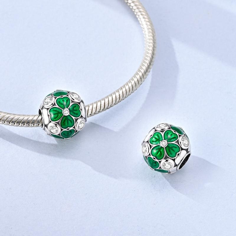 New 925 Silver Four-Leaf Clover Tree of Life Heart Charm Pendant Fit Bracelet DIY Women Jewelry Gift