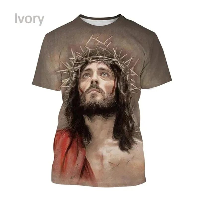 Jezus Kocha Każdego Chrześcijanina Koszulka Drukowana 3D Letnia Moda Wzór Jezusa Mężczyźni Kobiety Gorąca Krótki Rękaw Codzienna Koszulka Ropa Hombre