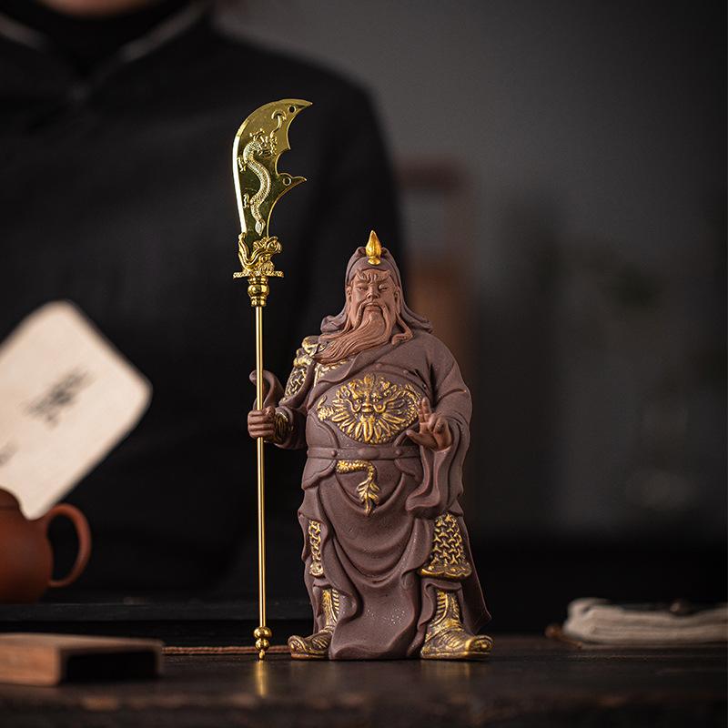 Ceramics God of Wealth Guan Gong Sculptures and Statue Chinese Characteristic  Home Room Office Table Decoration and Accessories