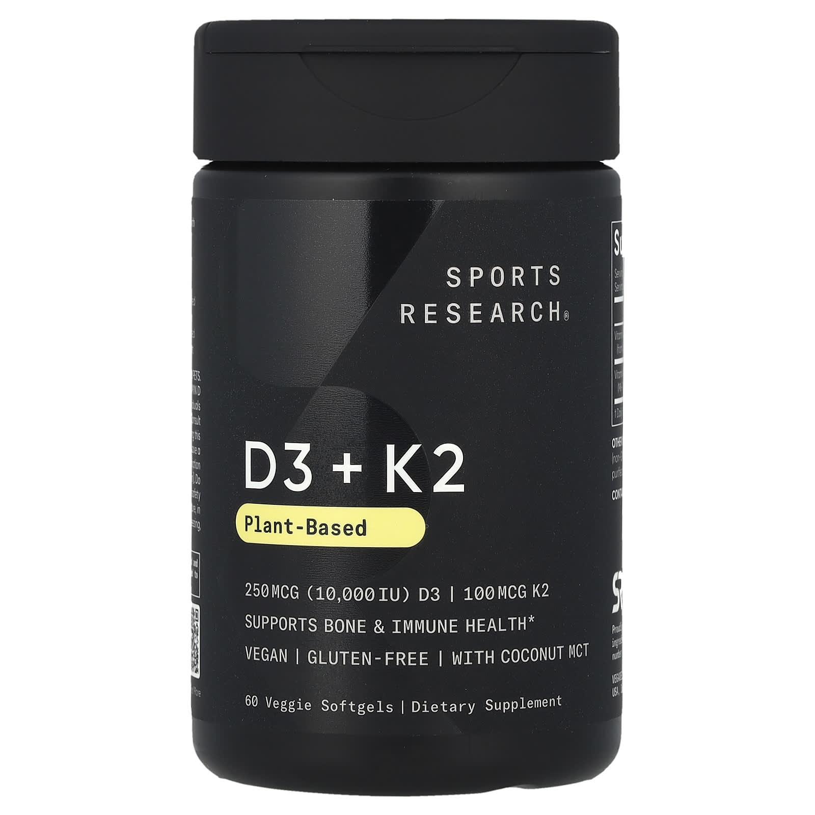 

D3 + K2, Plant-Based, 250Mcg/100Mcg, 60 Veggie Softgels