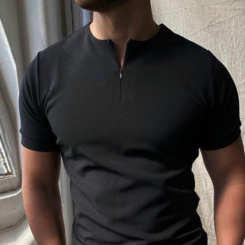 New Polo Shirt Zip Knit Jacquard Men's T-shirt Tops