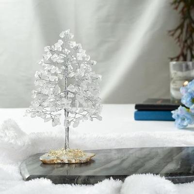 Crystal Tree of Life Geode Agate Slice Base, Handmade Gemstone Tree, Chakra Tree for Positive Energy, Feng Shui Showpiece Spiritual Gift Silver Wire