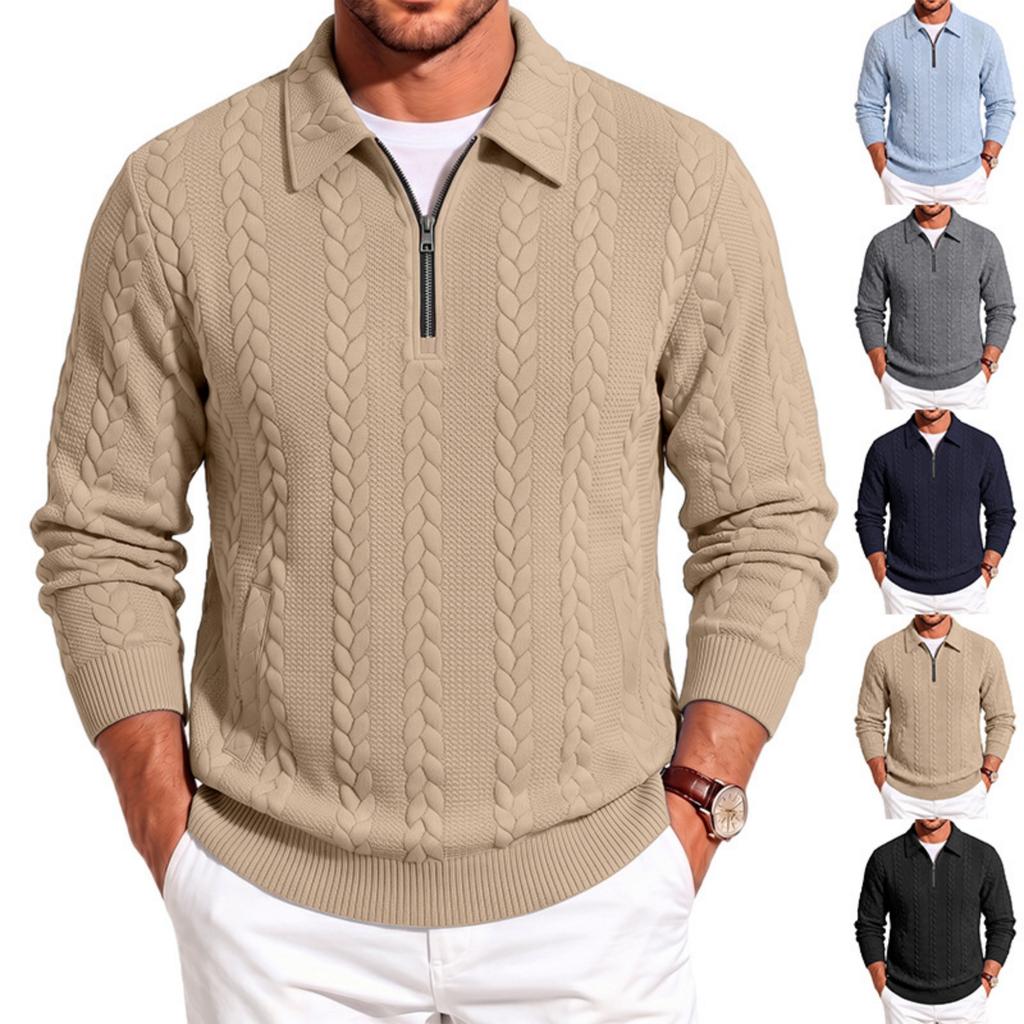 Men's Texture Color Casual Half-Zip Long Sleeve Sweatshirt