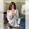 Back hollow striped sunscreen long-sleeved T-shirt women's summer lazy relaxation with loose thin top
