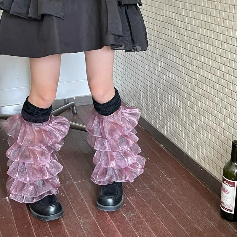 Dopamine Lace Patchwork Ruffle Leg Warmers - Spicy Y2K Harajuku Style