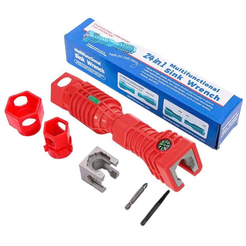 24 In 1 Faucet and Sink Installer Wrench Multipurpose Basin Wrench Plumbing Tool for Bathroorm Kitchen Flume Wrench