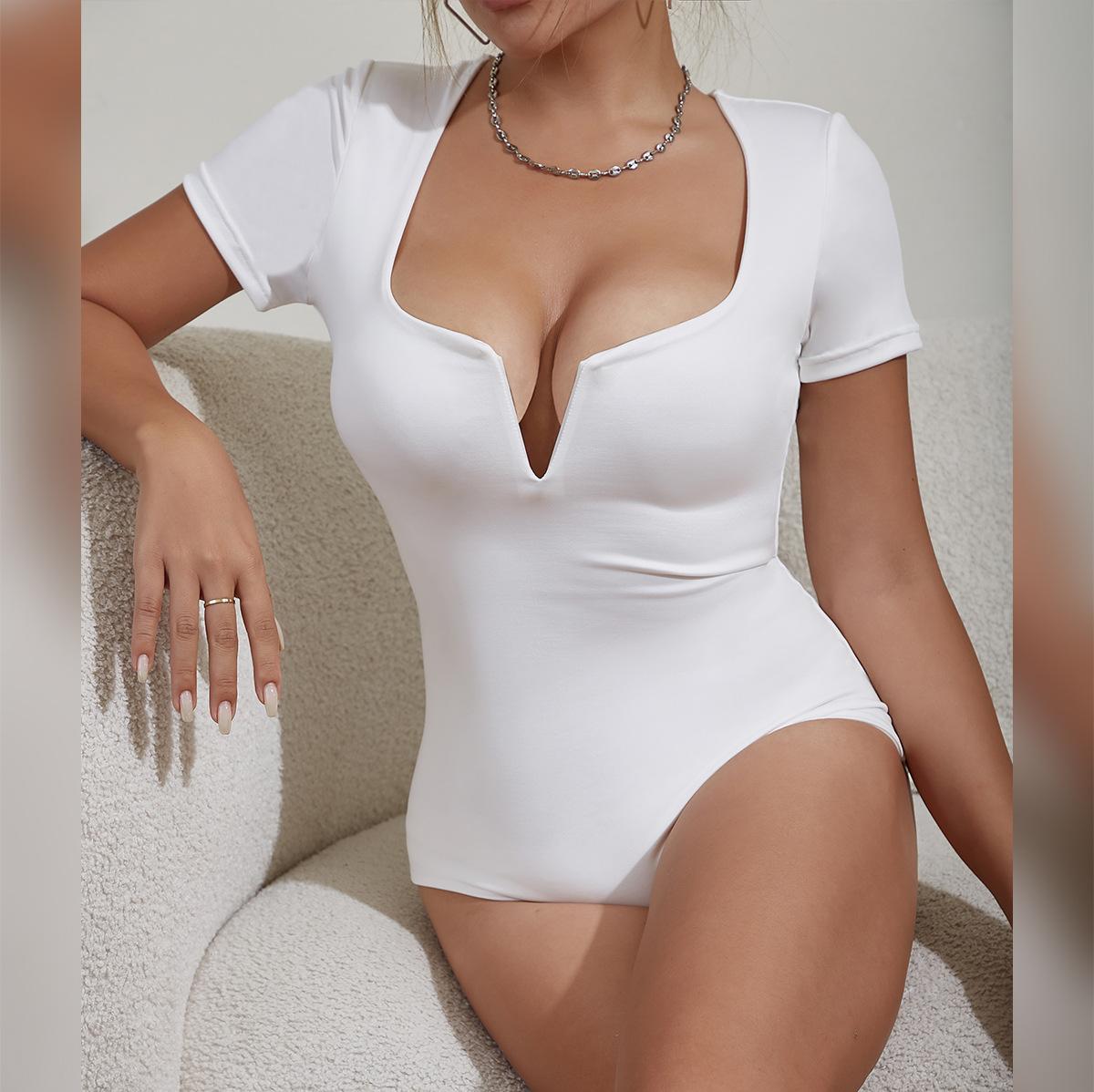

Женский новый комбинезон с глубоким V-образным вырезом и короткими рукавами, сексуальный обтягивающий комбинезон XL белый