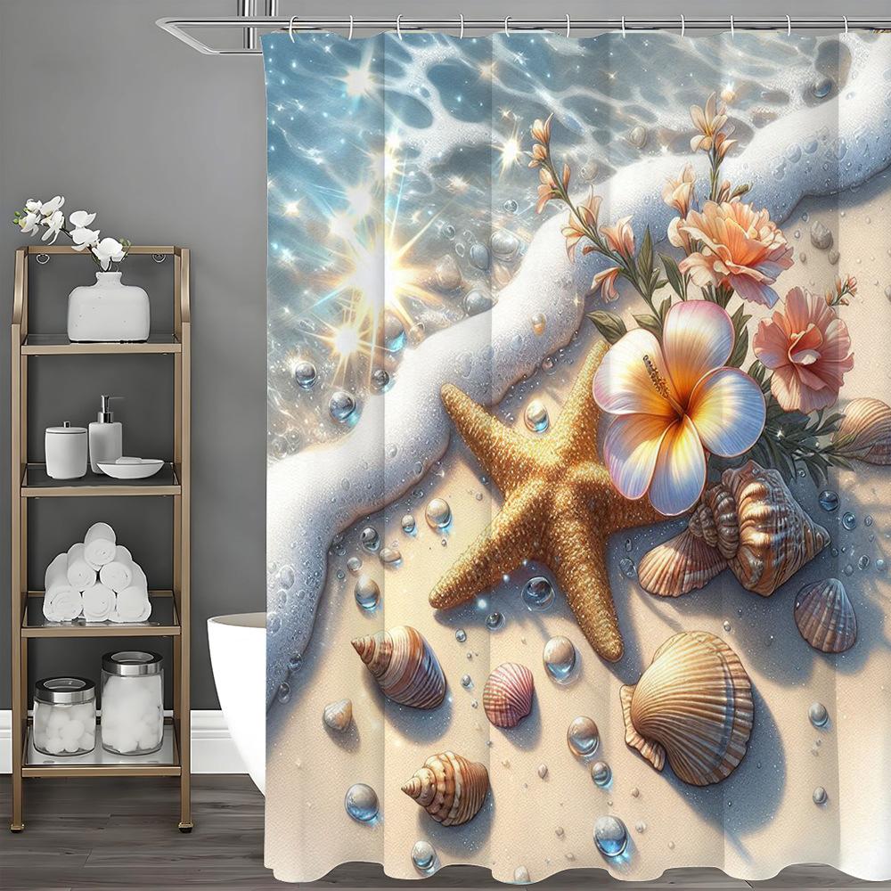 Kreativer Strand Seestern Duschvorhang Waschbar Schmutzabweisend Duschkopf Wasserdicht Polyester Badvorhang Für Heimdekor