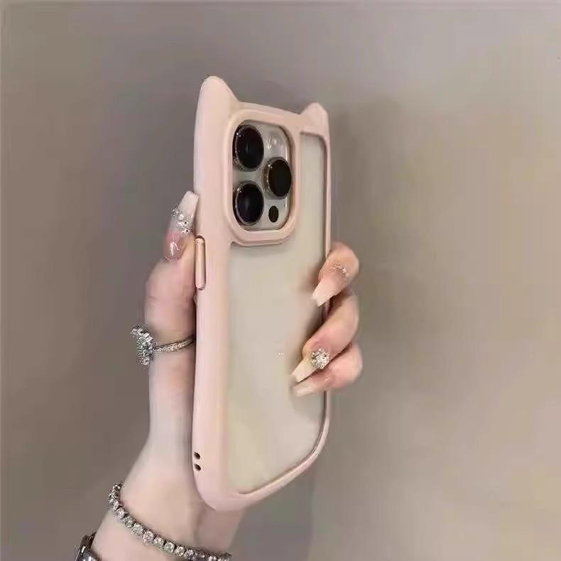 Applicable To IPhone16ProMax Three Dimensional Cat Ear Phone Case Apple 15 Transparent Anti Fall Silicone Protective Case 13