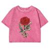 Red Roses Wrapped In Ribbons Prints T-Shirt Female Washed Retro New T Shirts Cotton Street Casual Clothing Women