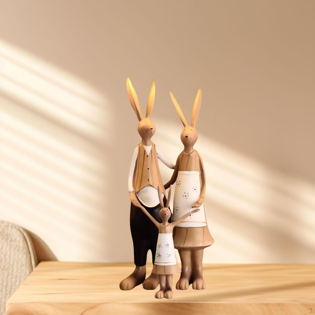 Rabbits Family Figurine Standing Statue Handmade Craft Table Decoration Centerpiece for Living