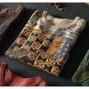 Vintage Printing Patchwork Sweater for Women Winter Fall Fashion O-neck Long Sleeve Loose Casual Pullover Knitting Pullover Tops