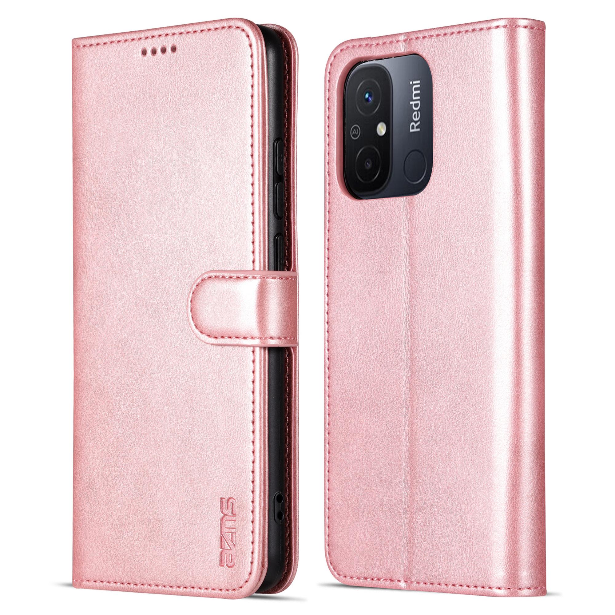 

AZNS For Xiaomi Poco C55 4G/Redmi 11A 4G/Redmi 12C 4G Leather Phone Cover Stand Wallet Case Rose Gold