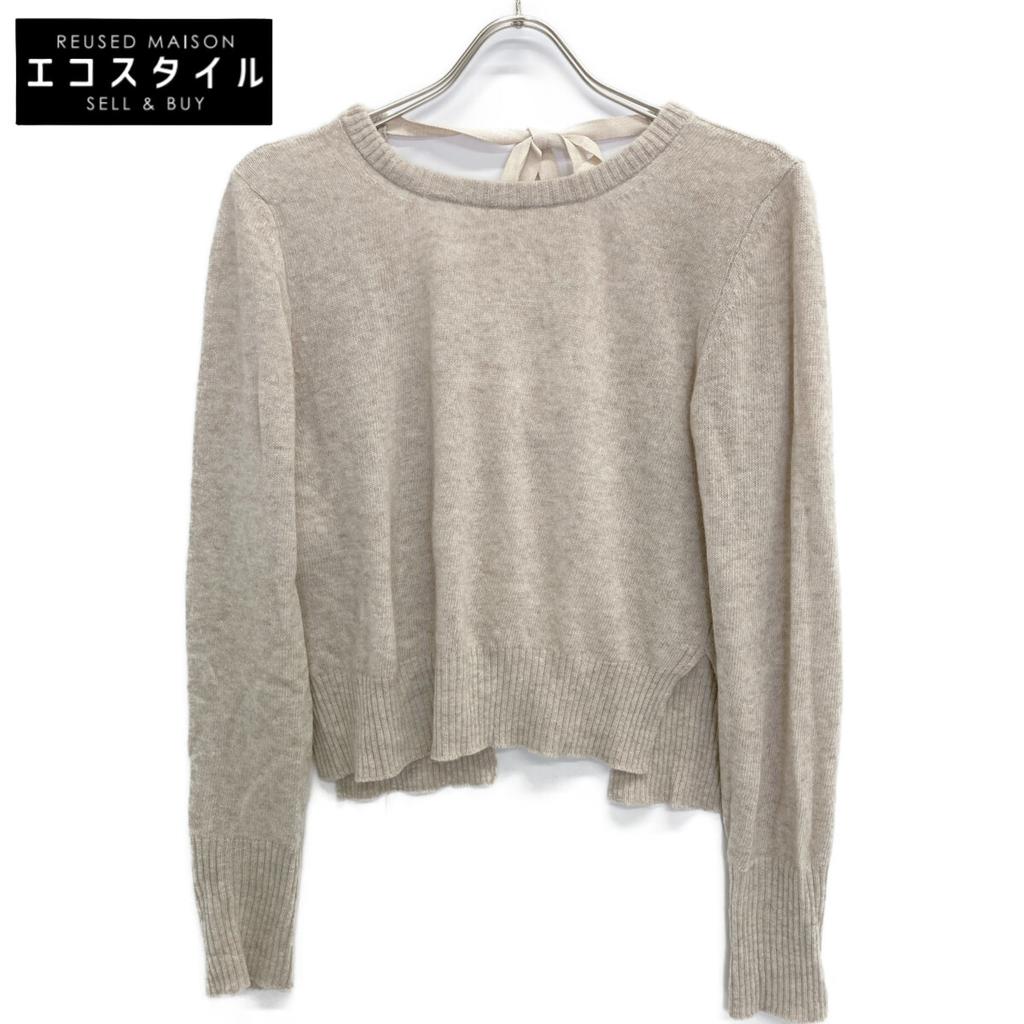 MIUMIU 21 Year Old MML495 1ZJF Beige Virgin Wool X Cashmere Back Open Ribbon Knit Pullover Tops 40 beigeUsed