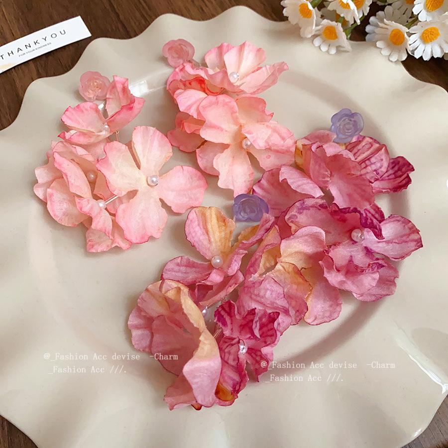 Silver fabric flower fringed earrings niche high-end earrings small fresh and exquisite temperament photo sweet earrings women