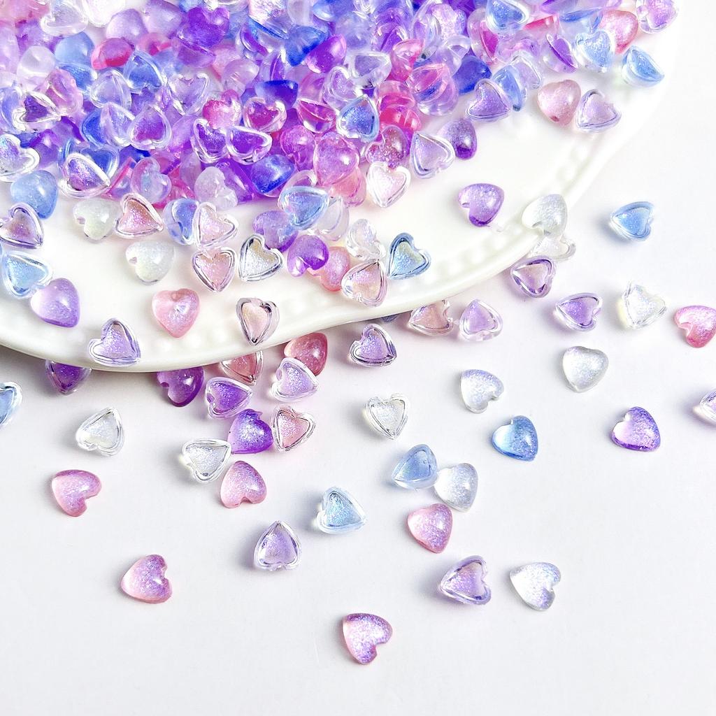 Internet Celebrity Ice Transparent Mini Heart Nail Art Accessories Crystal Peach Heart Flat Bottom Rhinestones 2024 New Wearable Nail Material Kit