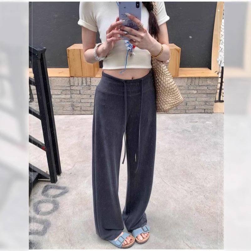 1116 Summer Drape Wide-leg Pants Women's Straight-leg Pants Spice Girls Low-rise Versatile Drawstring Floor-mopping Pants Casual Walking Pants Women