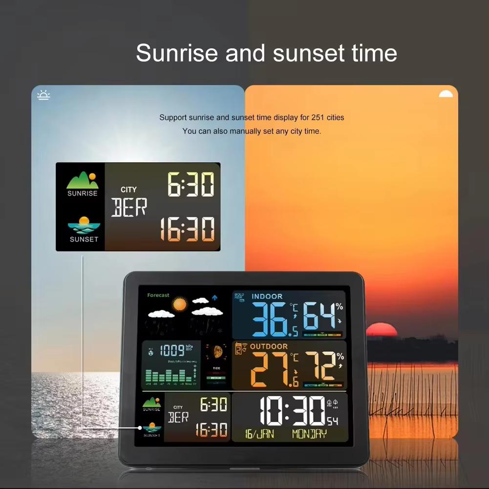 Meteorological Clock New Color Screen Multifunction Weather Clock-Displays Sunrise and Sunset Times,Digital Wireless Temperature