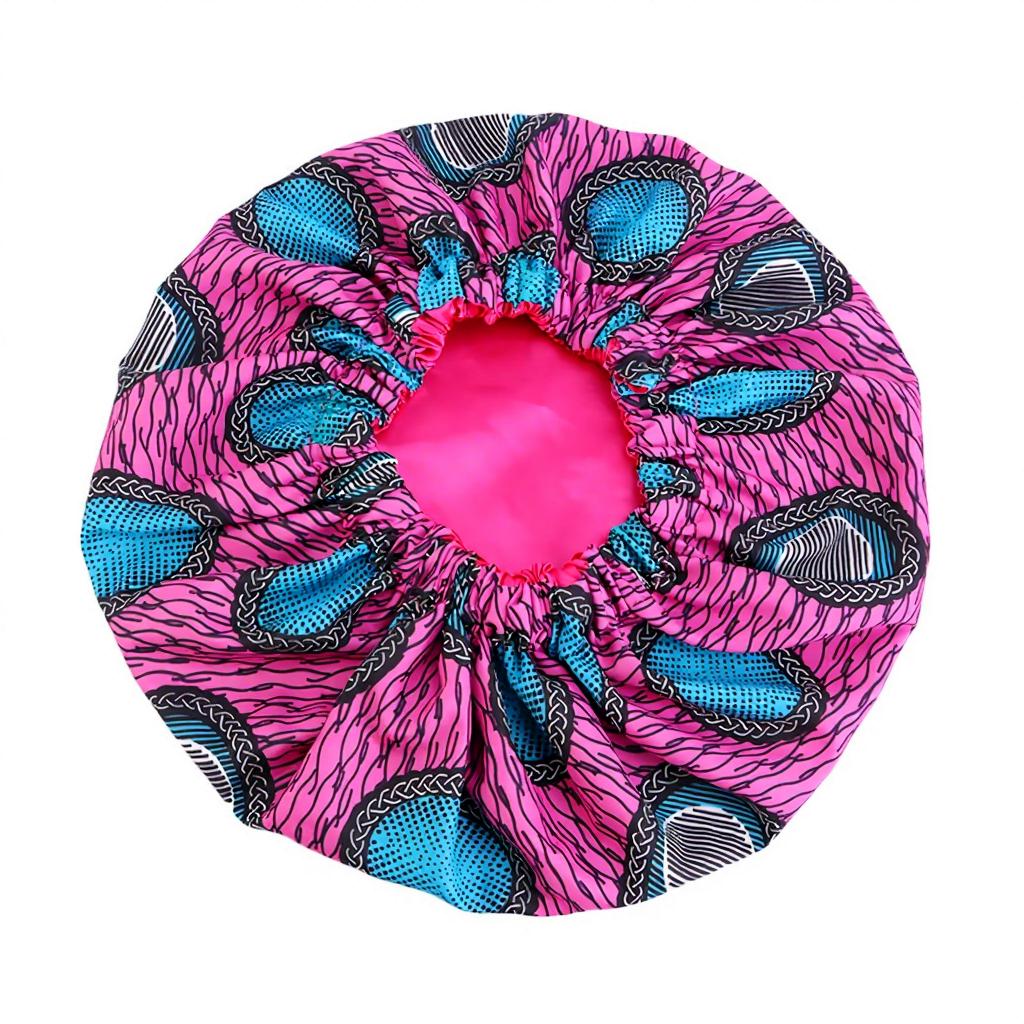 Custom Logo African Print Satin Bonnet Adjustable Double Layer Hair Bonnet Curly Hair Reversible Silky Sleep Cap Night Wrap (Rose red,Adjustable) розы красного
