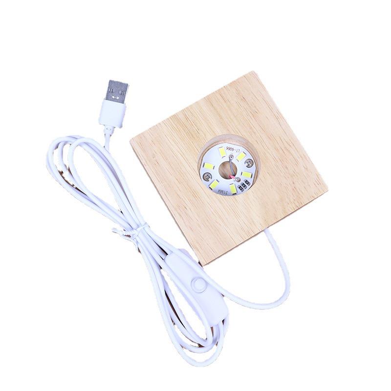 Solid Wood Touch Lamp Base: White/Warm Light 7-Color LED Night Light Display Pad