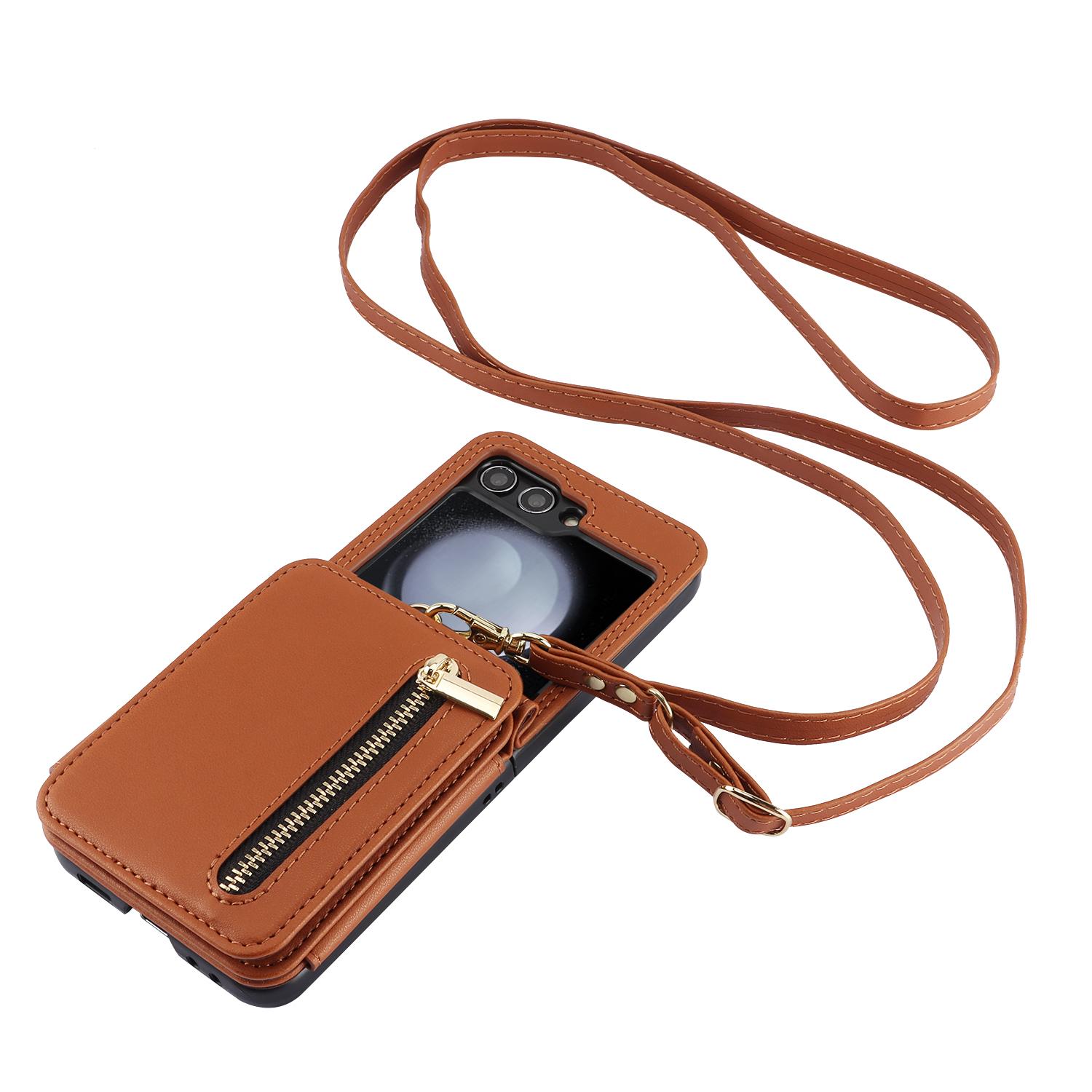 

Кошелек с держателем для карт, шнурком через плечо, застежкой-молнией, подставкой, кожаным чехлом для телефона Samsung Galaxy Z Flip3 4 5 6, защитным чехлом Galaxy Z Flip 3