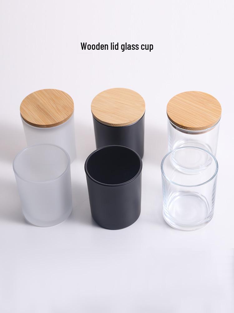 Frosted Glass Aromatherapy Candle Holder with Lid Frosted Black Glass Cup