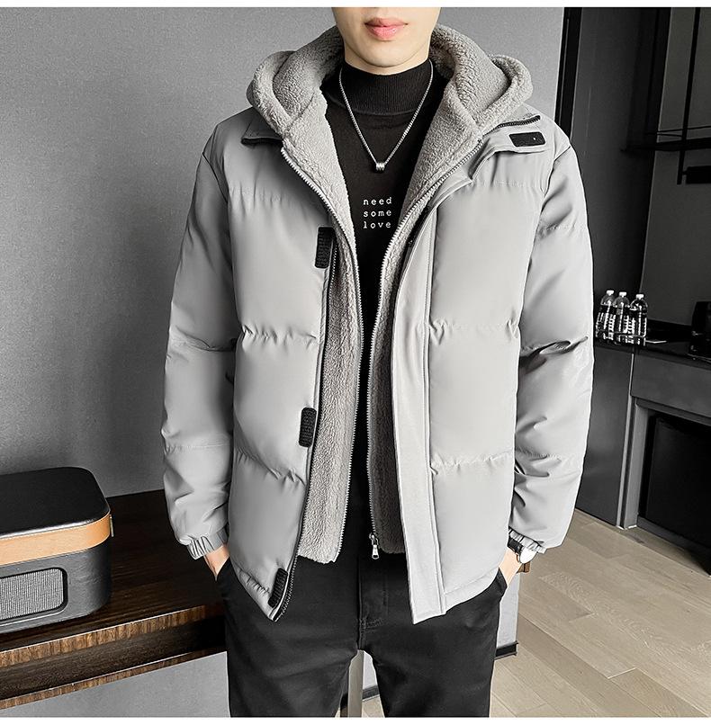Big Yards of Men's Clothing False Two Pieces of Cotton Clothing Men's Winter Loose Thickened Rocker Velvet Cotton Jacket Hooded Cotton Coat